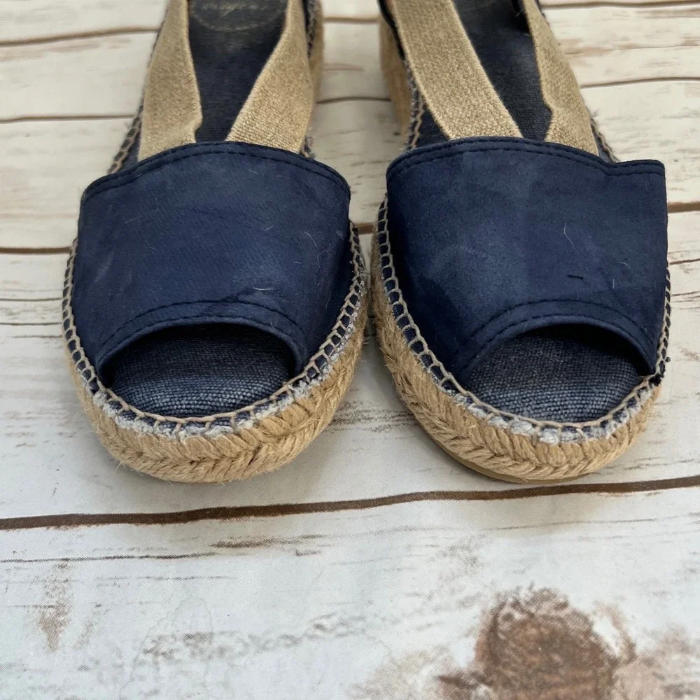 Toni Pons Origens Espadrille Sandals Navy Blue Suede Elastic Strap Spain Size 40